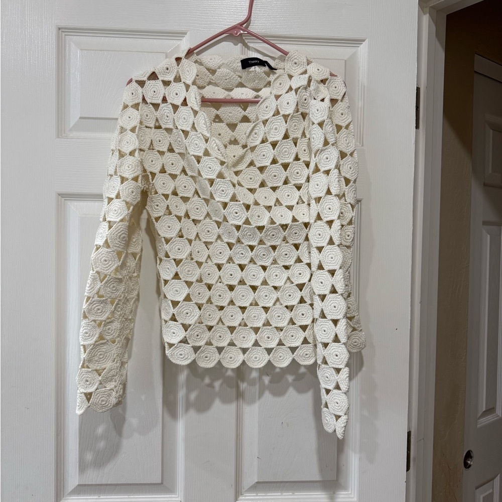 Theory Cream Crochet Blouse